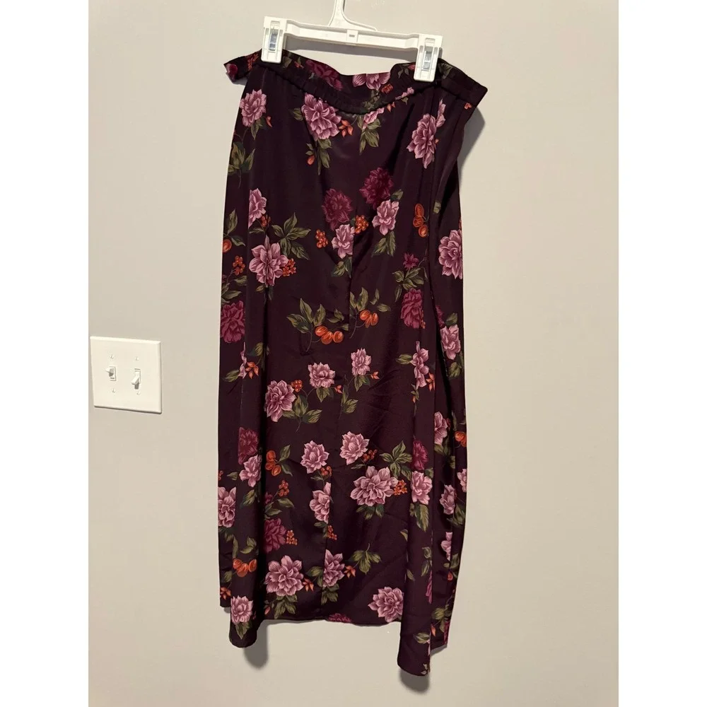 Requirements Floral Maxi Skirt Plum Purple Pink Rose Print Straight Size L